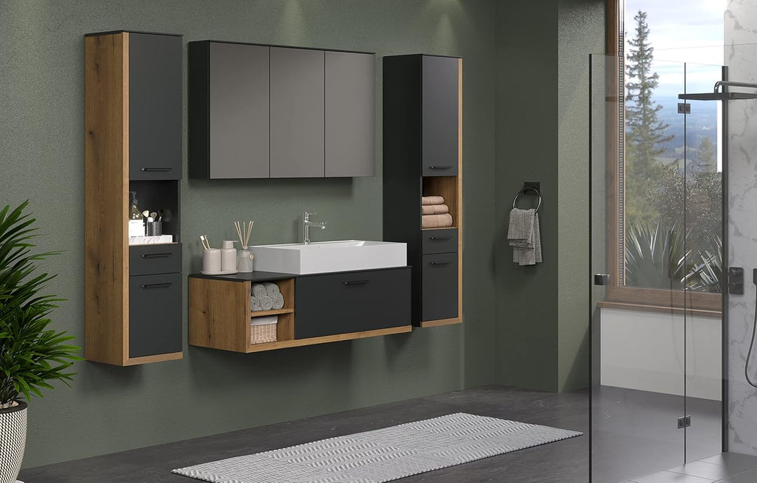 trendteam smart living - Synnax - Spiegelschrank - Anthrazit - moderner Badezimmerspiegel 3-türig -