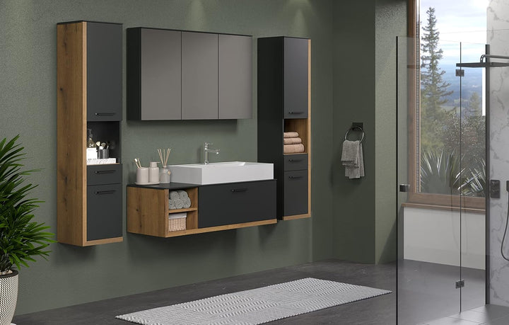 trendteam smart living - Synnax - Spiegelschrank - Anthrazit - moderner Badezimmerspiegel 3-türig -
