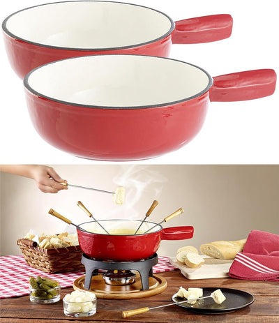 Rosenstein & Söhne Fondue Caquelon: 2er-Set Käsefondue-Töpfe aus Gusseisen, 24 cm (Käse-Fondue-Sets,