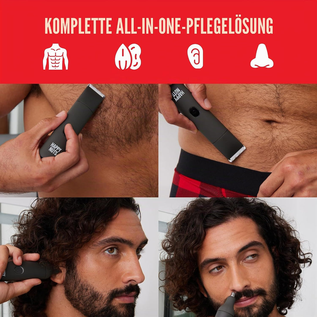 HAPPY NUTS The Lumberjack Elektrischer Körper- und Leistenhaar-Trimmer für Männer, Körperfriseur-Set