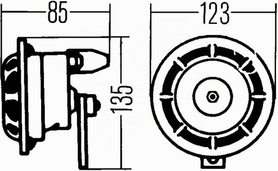 HELLA - Horn - B133 - 12V - 118dB(A) - Frequenzbereich: 375/500Hz - Starkton - Gehäusefarbe: schwarz