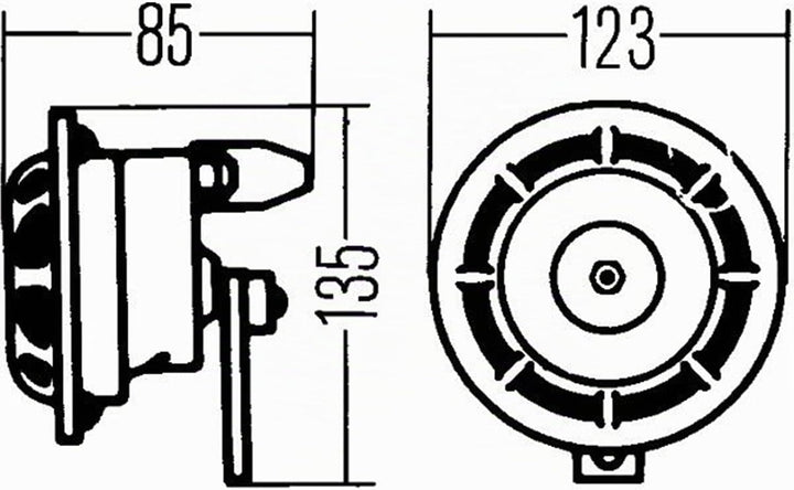 HELLA - Horn - B133 - 12V - 118dB(A) - Frequenzbereich: 375/500Hz - Starkton - Gehäusefarbe: schwarz