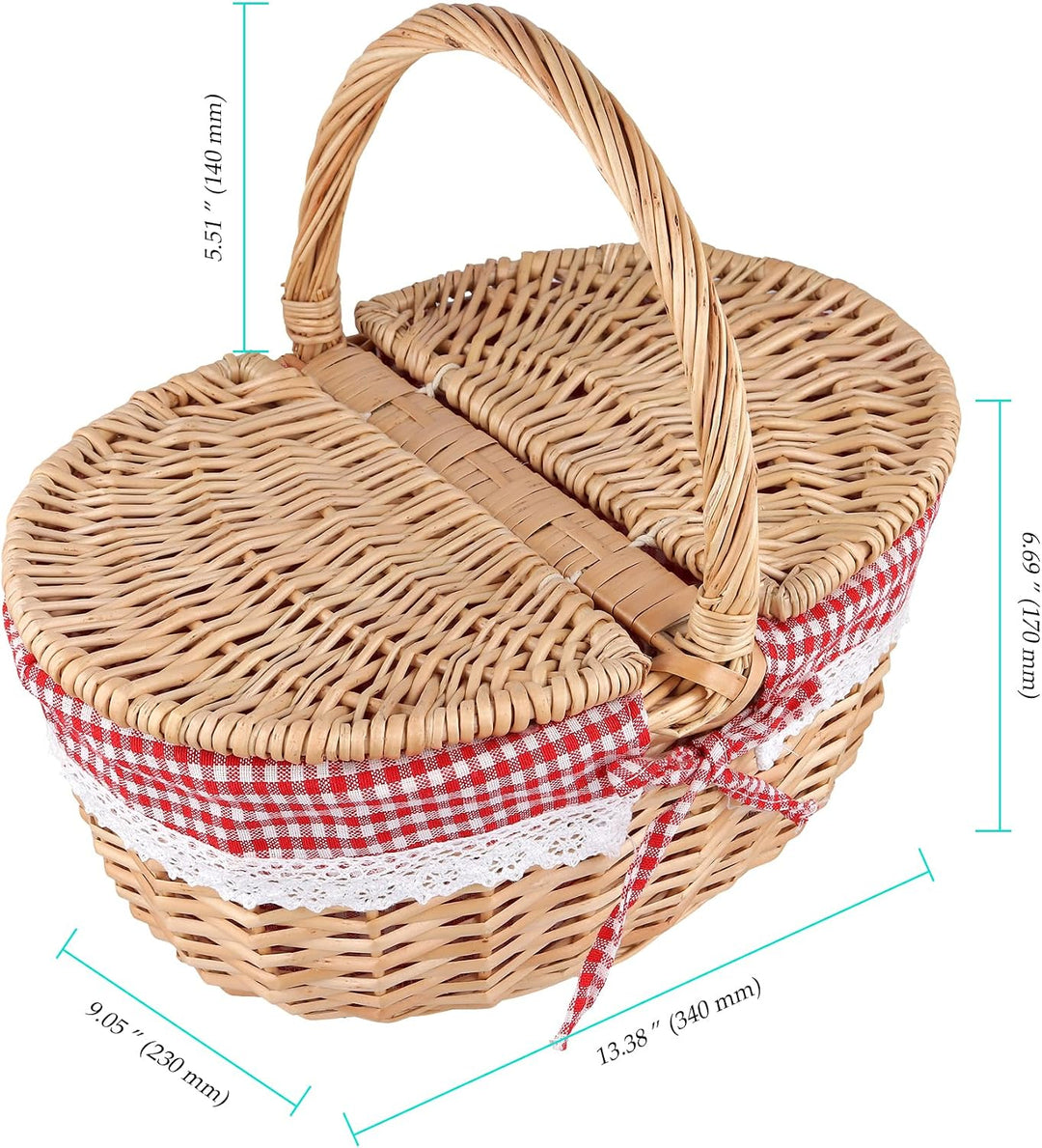 Picknickkorb mit Deckel, grosser Weidenkorb mit henkel und Liner,34x23x17cm