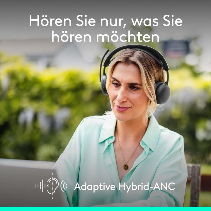 Logitech Zone Wireless 2 ES – kabelloses Headset mit Geräuschunterdrückung, adaptiver Hybrid-ANC, Bl