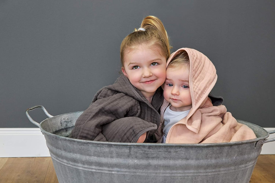 LÄSSIG Kinder Bademantel Baumwolle/Muslin Bathrobe 12-18 Monate Rosa, 12-18 Monate Rosa