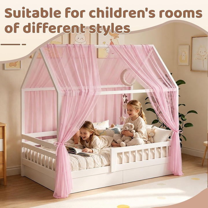 2 Stück Hausbett Himmel 350 x 150 cm Weich und Atmungsaktiv Baldachin Kinderzimmer Deko Betthimmel H