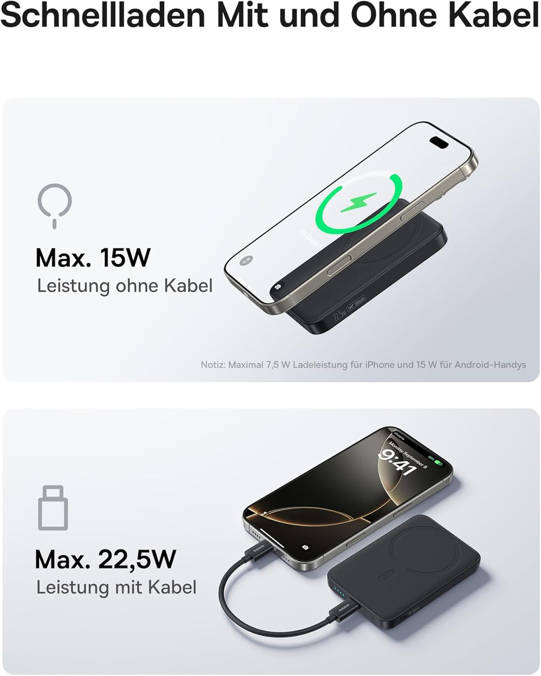 Baseus Enerfill MagSafe Powerbank 10000mAh 22.5W Magnetische Power Bank USB C, Kabellose Externe Han