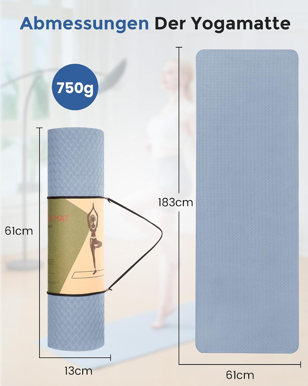 Oak &amp; Tea Yogamatte Rutschfest Fitnessmatte Umweltfreundliche TPE Sportmatte mit Tragegurt Gymnastik