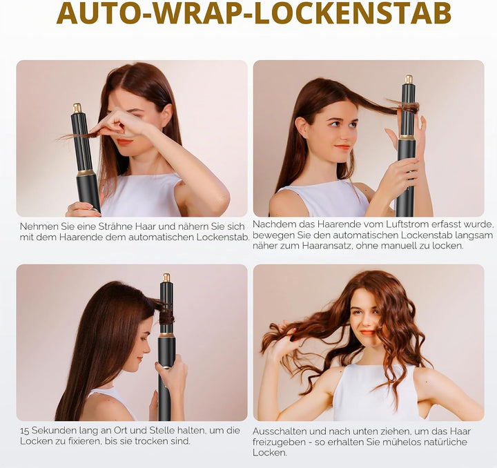 UKLISS Haarstyler 5 in 1, Warmluftbürste Set mit Rundbürstenföhn Airflow Lockenstab Automatisch Ther