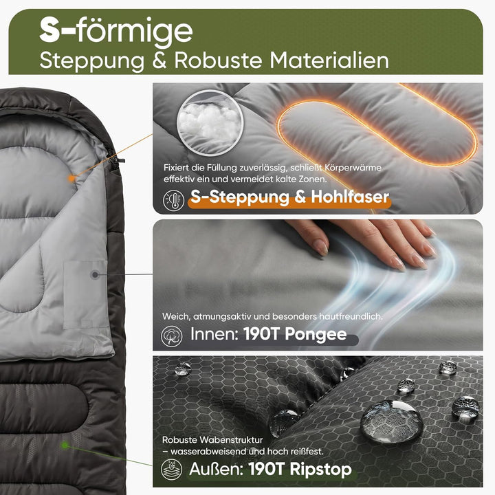 Sekey Schlafsack 220 x 80 cm - 1,45 kg 3-Jahreszeiten-Deckenschlafsack, 2-in-1 als Decke nutzbar, 10