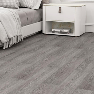 Mysflosy Vinylboden Selbstklebend, PVC Bodenbelag holzoptik wasserdicht, Graue Eichenfarbe 15,24cm x