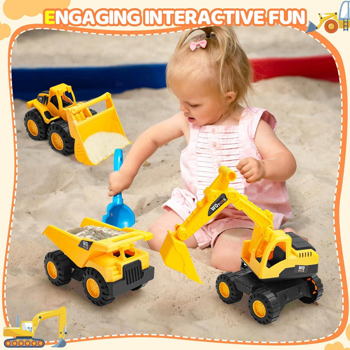 Sandspielzeug Bagger Sandkasten für Kinder ab 3+ Jahre – 3 Stück Bauwagen Spielzeug Set, Kipper & Ra