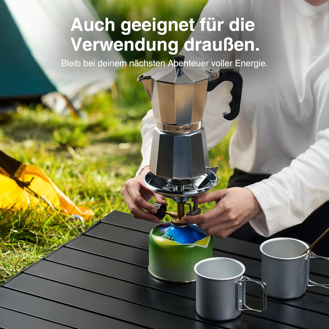 VonShef Espressokanne für den Herd, 450 ml Italienischer Espressokocher aus Aluminium für Gas- & Ele