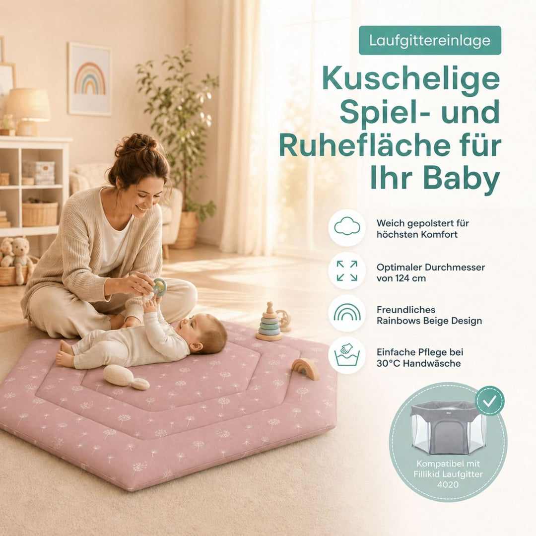 Fillikid Einlage Laufstall 6-eckig Exklusiv | Krabbeldecke Laufgitter 124 cm | Schutzeinlage Laufgit