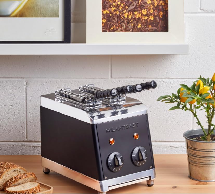Milantoast 2-er Toaster mit Zangen und Brötchenaufsatz (Schwarz), Schwarz