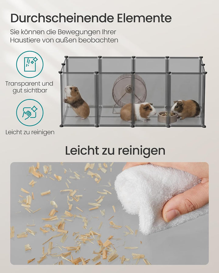 SONGMICS Freigehege mit Bodenplatten, Laufstall, Meerschweinchen Gehege, aus Kunststoff, Gehege für