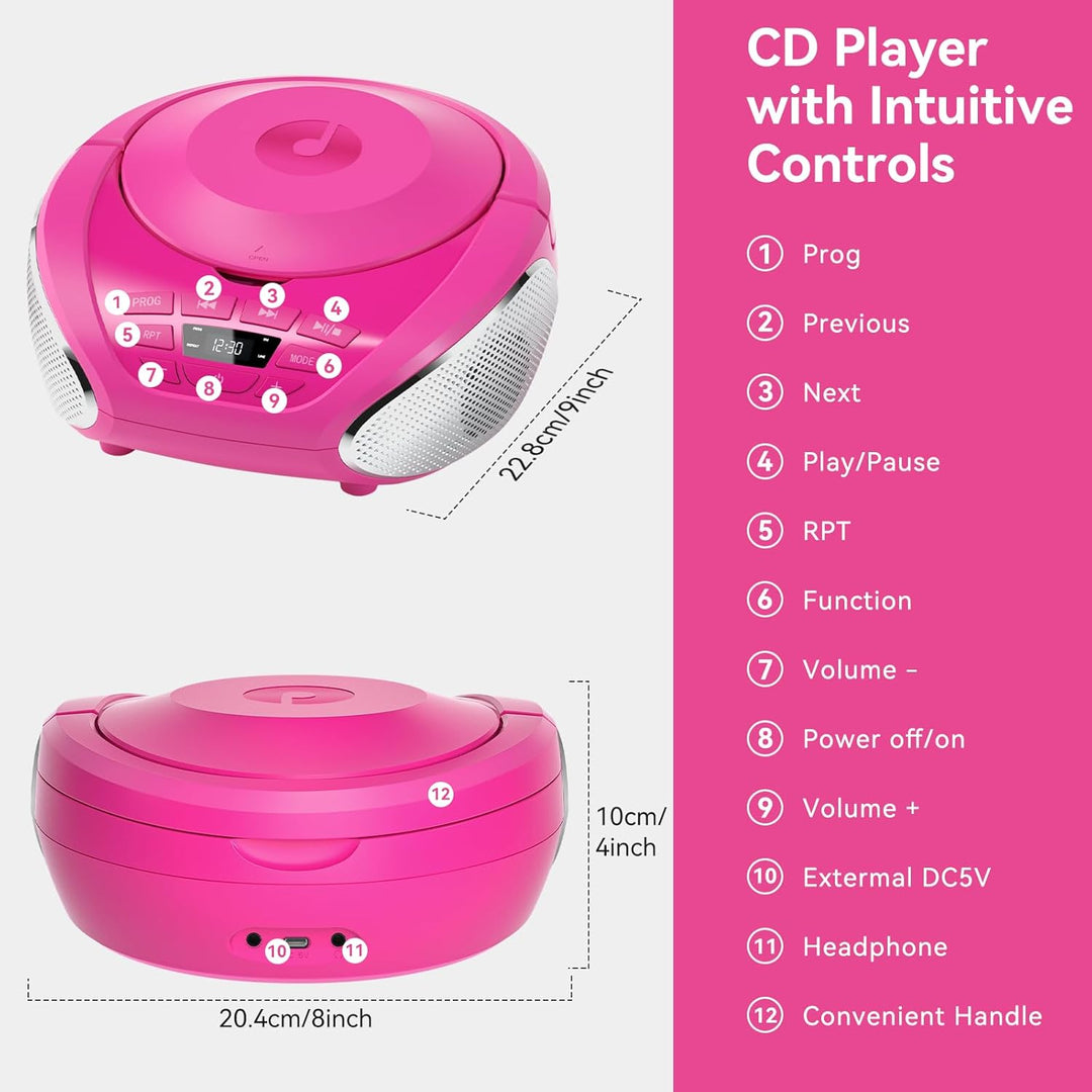 Gueray CD Player Tragbar Boombox Radio mit CD-Player CD Spieler mit Lautsprecher Display Unterstützu