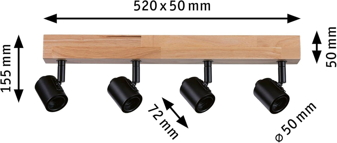 Paulmann 66773 Strahler Arvid 4-flammig max. 4x20 Watt Deckenleuchte Schwarz/Holz Spot Metall E27 4e