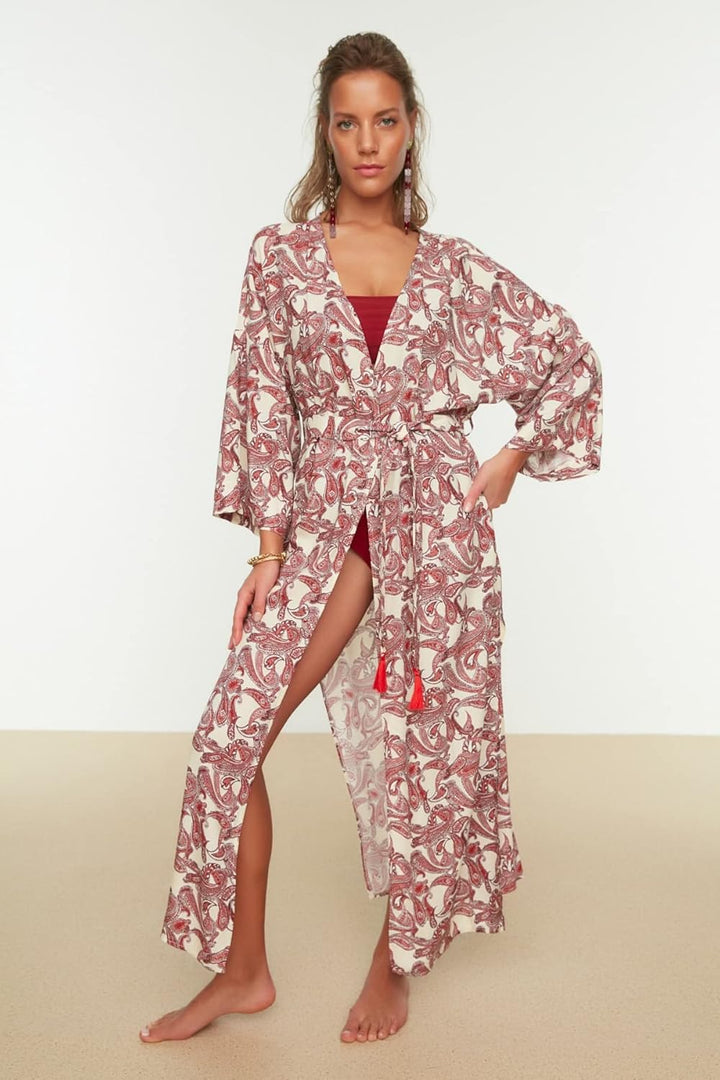TRENDYOL Damen Kimono & Kaftan mit Schalmuster M Mehrfarbig, M Mehrfarbig