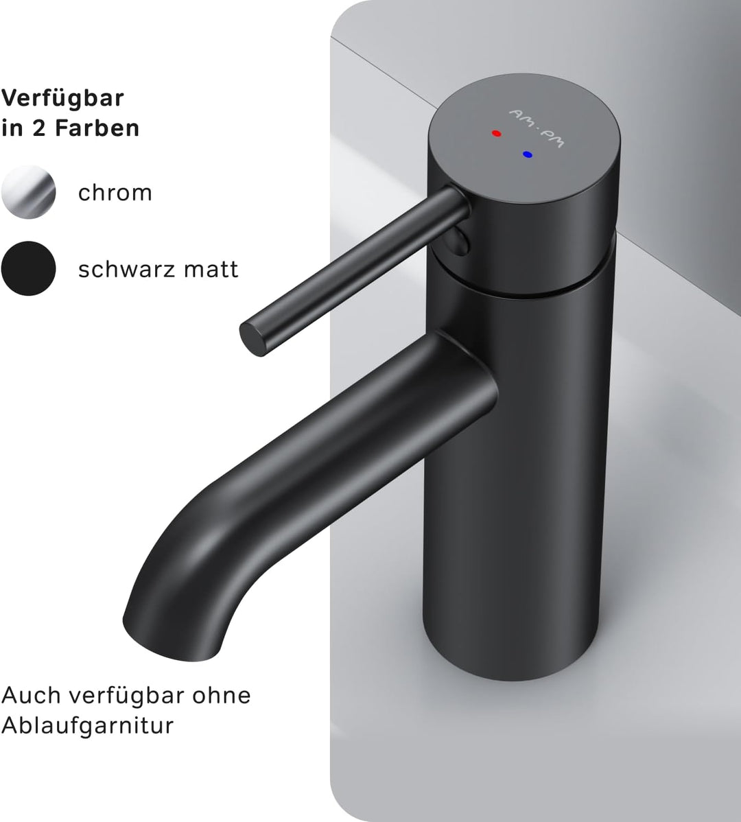 AM.PM Spike Waschtischarmatur Schwarz – Elegante Badarmatur mit Klick-Ablaufgarnitur, Hochwertiger W