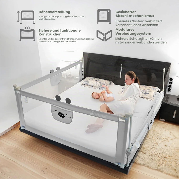Primabobo Bettgitter Set 3 Stück Bär – 2X 200 cm + 1x 140 cm – Rausfallschutz Kinderbett, Bettgitter