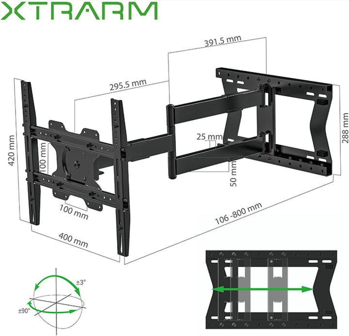 XTRARM TiTon T 80 cm Wandabstand, TV Wandhalterung, Langer Schwenkarm, ausziehen, schwenken, für TV