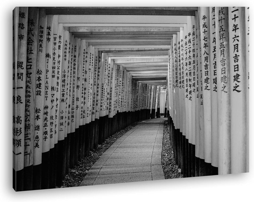 deyoli Shinto weg in Japan Format: 80x60 Effekt: Schwarz/Weiss als Leinwand, Motiv fertig gerahmt au