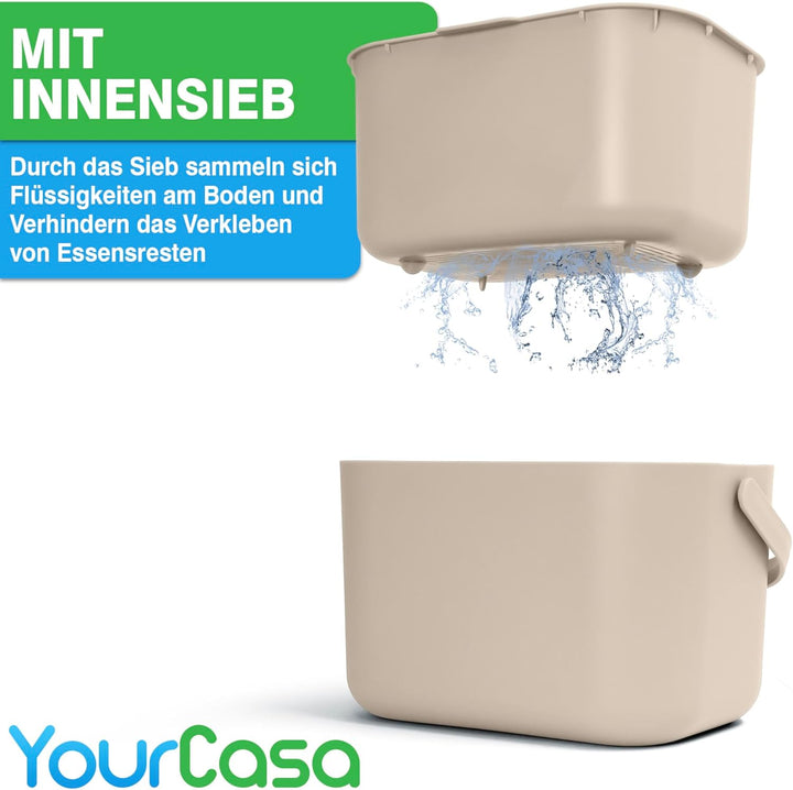 YourCasa Biomülleimer Küche 5L - Komposteimer für alltäglichen Biomüll Behälter - Spülmaschinenfest