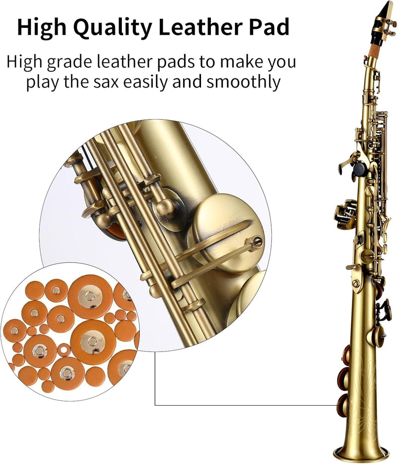 Btuty Sopran-Saxophon Bb Gerade Messing Professional Vernickelt Saxophon Holzblasinstrument Schnitzm