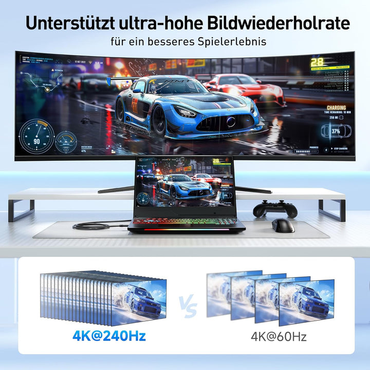 Cable Matters Premium Braided USB C DisplayPort Kabel 8K 60Hz 1,8m (USB C auf DisplayPort Kabel, USB