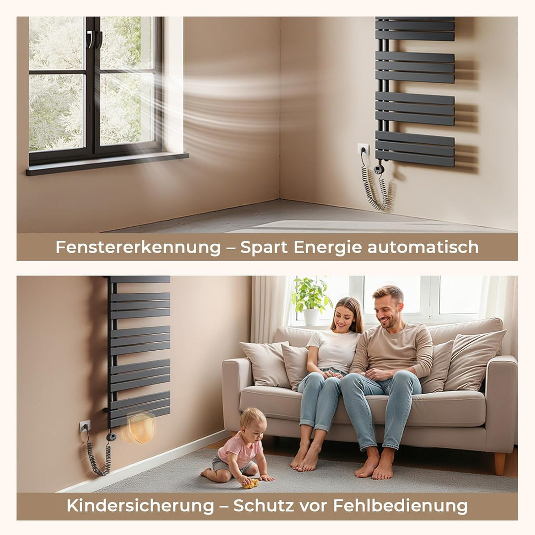 S'AFIELINA Handtuchheizkörper Elektrisch 1320×500mm, Badheizkörper Elektrisch mit Thermostat, WiFi,