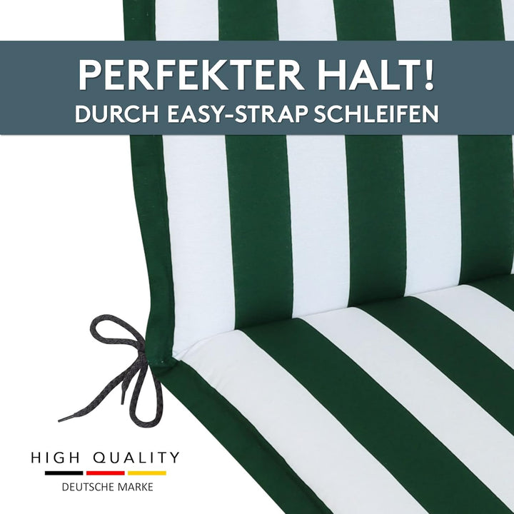 LILENO HOME Gartenstuhl Auflagen als [2er Set - Niedriglehner] in Blockstreifen Grün - bequeme Liege