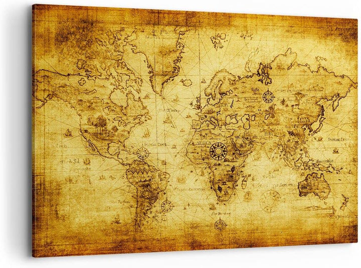 ARTTOR Bilder auf Leinwand 100x70cm Leinwandbild Karte Welt Kontinente Gross Wanddeko Bild Schlafzim