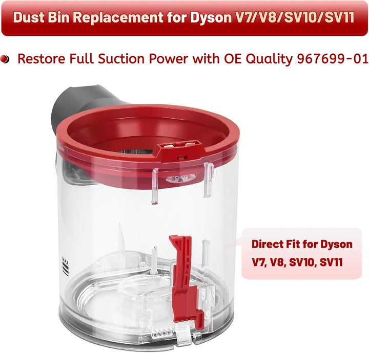 Verbesserter Staubbehälter Ersatz für Dyson V7 V8 SV10 SV11 Staubsauger – 0,54 l grosser Schmutzkani