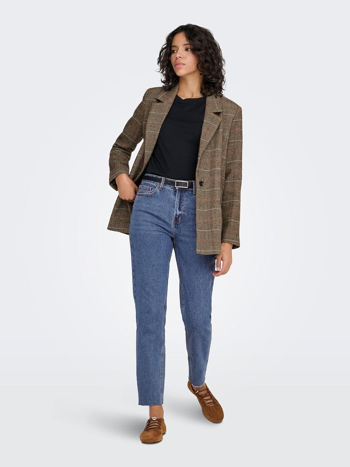 ONLY Damen Onlemily Hw Straight ANK Col PNT Hose 25W / 32L Dark Blue Denim, 25W / 32L Dark Blue Deni