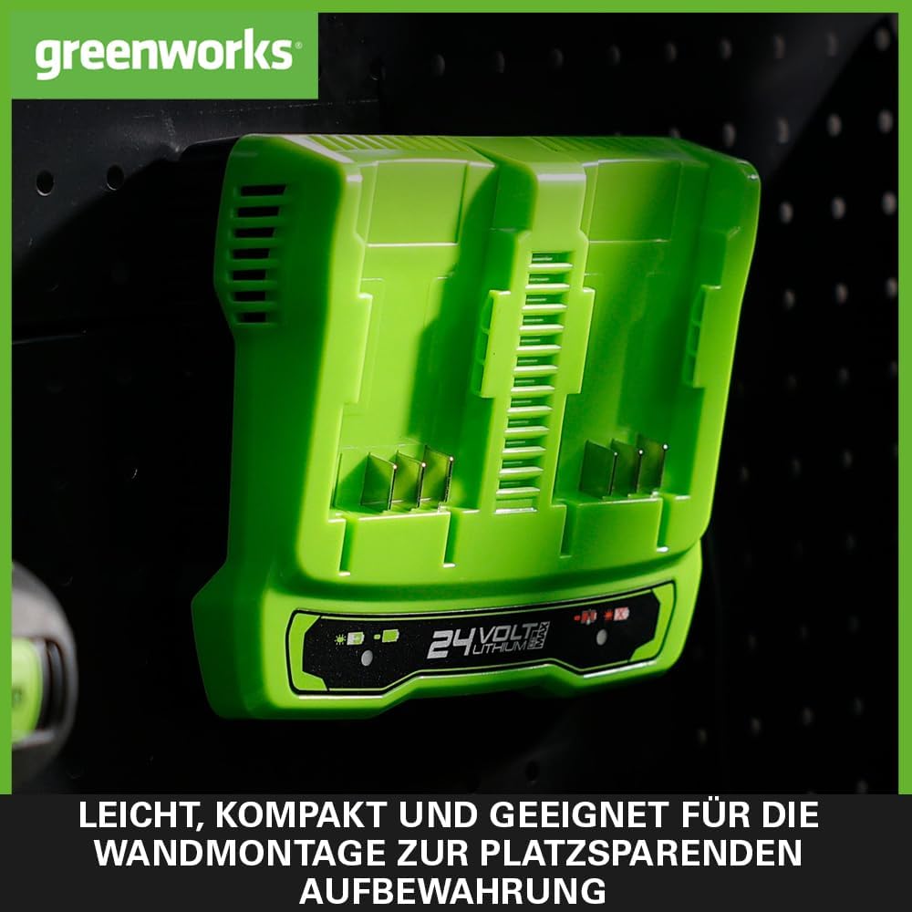 Greenworks 24V 4A Doppellader Akku Ladegerät - 24V Ladegerät für Garten- und Elektrowerkzeuge, lädt