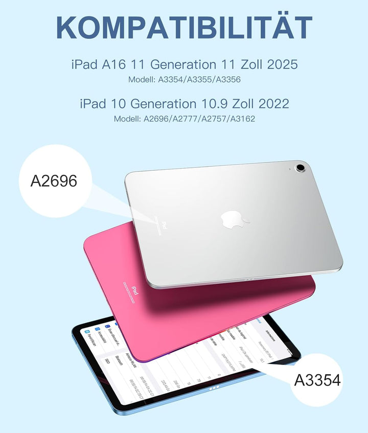 Vobafe Hülle mit Tastatur für iPad 10 Generation 2022, iPad 11 Generation A16 2025, 11/10,9 Zoll, Mu