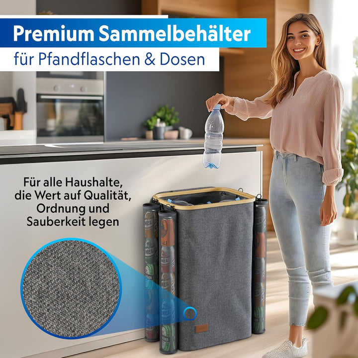 Pfandflaschen Sammelbehälter mit Deckel und Kordelzug - 100L, 1 Fach, 2x Tragetasche für PET Flasche