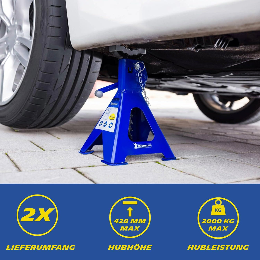 MICHELIN Unterstellbock 2 Tonnen Traglast, 2 Stück Stützböcke, Höhenverstellbar 280 mm bis 428 mm Hu