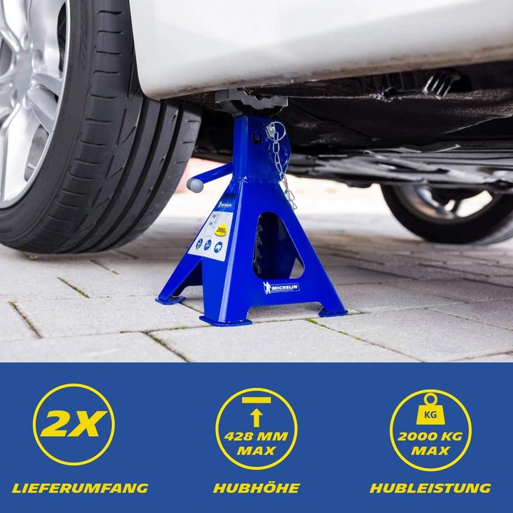MICHELIN Unterstellbock 2 Tonnen Traglast, 2 Stück Stützböcke, Höhenverstellbar 280 mm bis 428 mm Hu