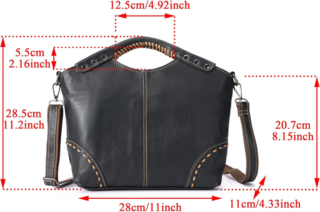 Le'aokuu Damen echtes echtes Leder Vintage Schulter Handtaschen Crossbody Messenger Tote Bag Satchel