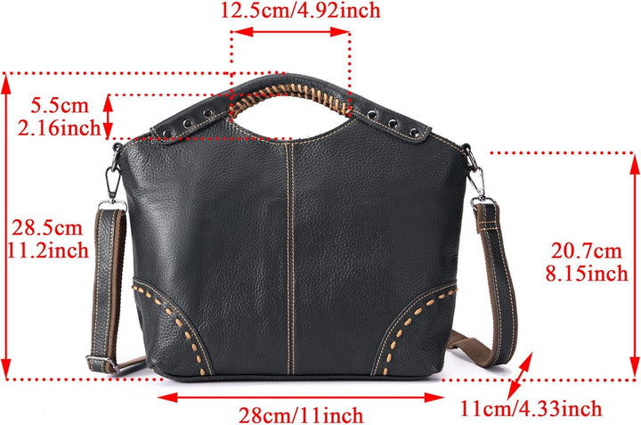 Le'aokuu Damen echtes echtes Leder Vintage Schulter Handtaschen Crossbody Messenger Tote Bag Satchel