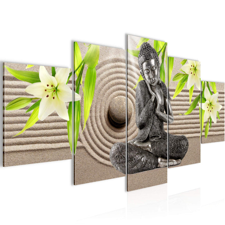 Runa Art Wandbilder Buddha Feng Shui 5 Teilig Bild auf Vlies Leinwand Deko Wohnzimmer Schlafzimmer L