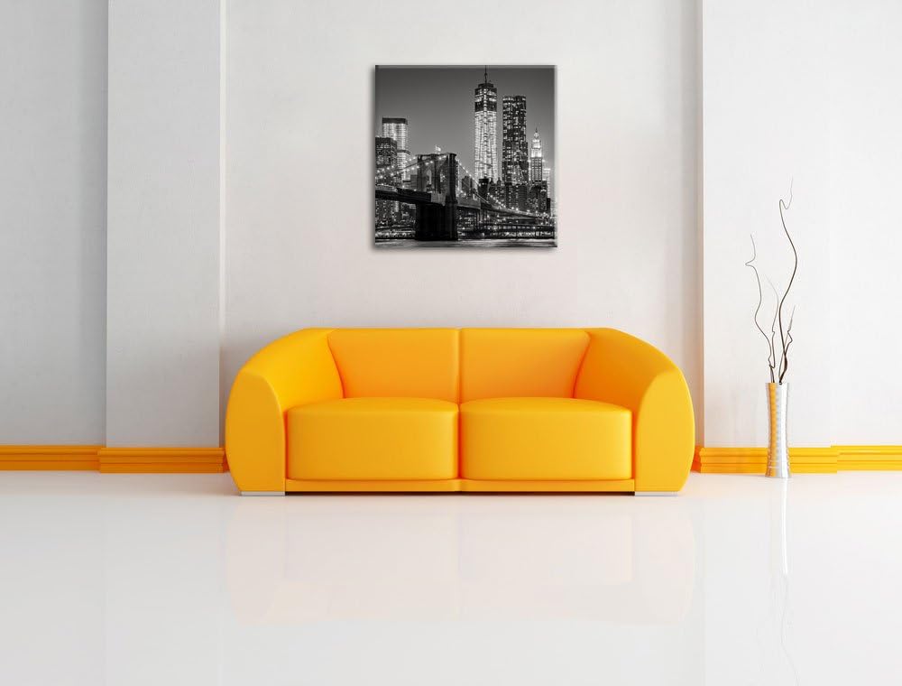Pixxprint New York City Skyline bei Nacht als Leinwandbild/Grösse: 70x70 cm/Wandbild/Kunstdruck/fert