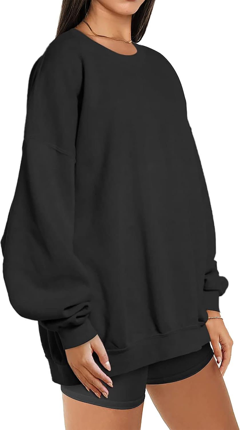 Timuspo Pullover Damen Oversize Langarm Fleece Rundhalsausschnitt Sweatshirt Herbst Winter Frauen Mä