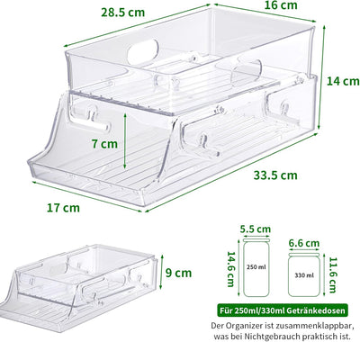 JESIFFY Dosen Organizer Dosenhalter Kühlschrank Organizer Dosen, 2 Tier Rollende Schublade Dosen Küh