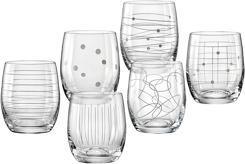 Bohemia Kristallgläser Elemente - 6 Einheiten - Mit Unterschiedlichen Dekorationen, Wasserglas 6 X 3