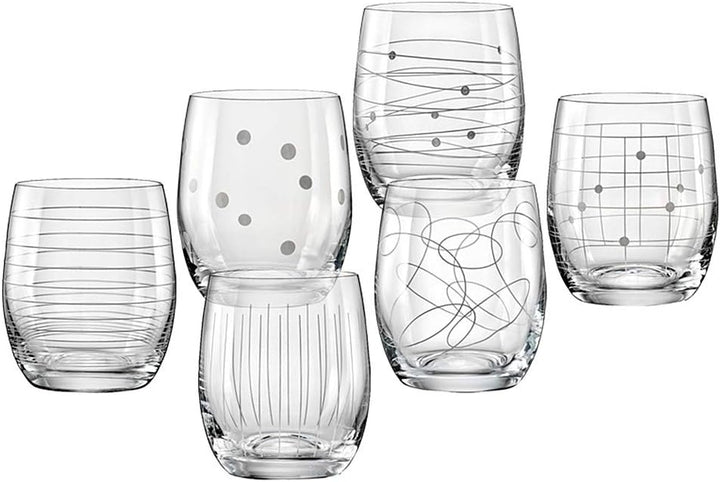 Bohemia Kristallgläser Elemente - 6 Einheiten - Mit Unterschiedlichen Dekorationen, Wasserglas 6 X 3