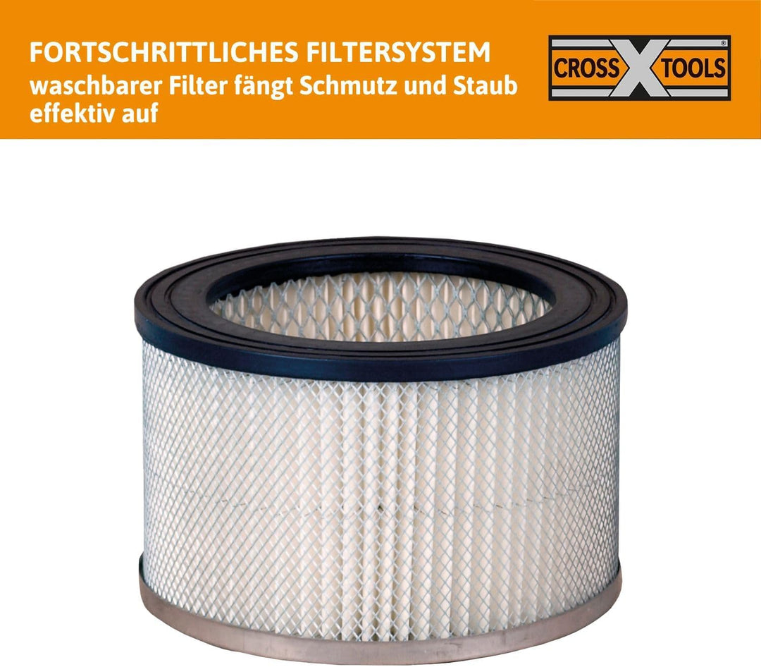 Cross Tools 4in1 Nass-Trocken-Aschesauger mit Blasfunktion (3,5 m Teleskop Saugrohr, 20 Liter Behält