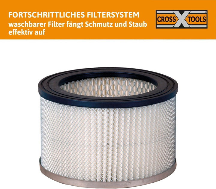 Cross Tools 4in1 Nass-Trocken-Aschesauger mit Blasfunktion (3,5 m Teleskop Saugrohr, 20 Liter Behält